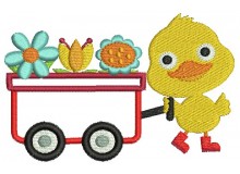 Stickmuster - Ente mit Blumenwagen